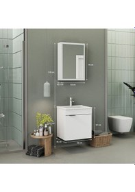 Resim Biani Fix Loft 55 Cm Banyo Dolabı,Seramik Lavabolu, Aynalı,Lavabo Dahil,Mdf,Mat Beyaz 