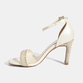 Resim Desa Kadın Beyaz Ayarlanabilir Tokalı Taşlı Topuklu Abiye Sandalet 