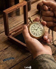 Resim Letsii Nostaljik Ahşap Kutulu Köstekli Saat Vintage 