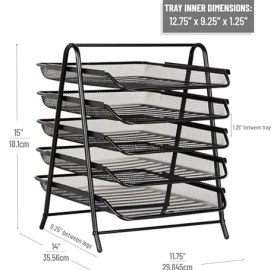 Resim Reader 5tpaper-Blk 5 Katmanlı Kağıt Tepsisi, Dosya Depolama, Masaüstü Düzenleyici, Metal Ağ, 30 cm U x 35 cm G x 14,5 Inç Y, Siyah 