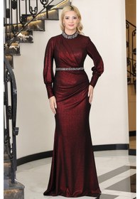 Resim Raika Moda Şık Taş Detaylı Hürrem Tesettür Abiye Bordo 