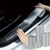 Resim Araba ve kamyonlar için karbon fiberli kapılı eşiği koruyan, çiziklere dayanıklı, su geçirmez vinil kenar koruyucu, siyah mavi ışık şeridi detaylı, arabayı korumak için modern estetik, vinil malzeme 