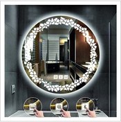 Resim GLOBAL LED MIRROR 80 Cm Beyaz Ledli Tasarım Kumlamalı Dokunmatik Bluetoothlu Buğu Önleyicili Banyo Aynası Makyaj Ayna 