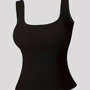 Resim Kadınlar için Yüksek Esneklikte U-Back Tank Top Çıkarılabilir Göğüs Pedleri ile - Ayarlanabilir Askılı, Düz Renk Siyah, Spor ve Günlük Kıyafetler için Her Mevsim Uygun, Rahat Günlük Kullanım, Şık Basit Tasarım, Sıkı Oturan Giysi 