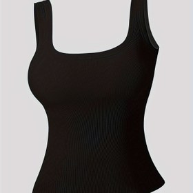 Resim Kadınlar için Yüksek Esneklikte U-Back Tank Top Çıkarılabilir Göğüs Pedleri ile - Ayarlanabilir Askılı, Düz Renk Siyah, Spor ve Günlük Kıyafetler için Her Mevsim Uygun, Rahat Günlük Kullanım, Şık Basit Tasarım, Sıkı Oturan Giysi 