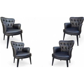 Resim Ahşap Ayaklı Kollu Siyah Deri Ofis Koltuğu Büro Koltuğu Deri Ofis Bekleme Berjerleri 4 Adet Tekli Siyah 