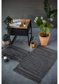 Resim Hcw Vegas Antrasit %100 Pamuk Viskon 2 Parça Banyo Paspas Seti 40 60+60 100 Cm Antrasit 