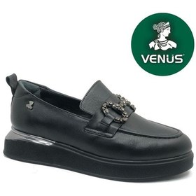 Resim Venüs Earth Hakiki Deri Comfort Casual Oxford Ortopedik Kadın Ayakkabı Siyah 