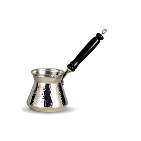 Resim Ahşap Sap Nikel Kaplama Kalın Dövme Topak Bakır Cezve 500 Ml 