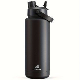 Resim POWCAN 40oz Yalıtımlı Paslanmaz Çelik Su Şişesi - Sızdırmazlık, Çift Duvar Vakum İzolasyonu ile 24 Saat Soğuk Tutma, Pipet ve Ağızlıklı Kapak, Siyah Mat Bitiş, Spor, Jimnastik, Seyahat ve Okul için Mükemmel, Spor Su Şişesi | Şık Mat Bitiş | BPAsız Malzeme, Yalıtımlı Su Şişeleri 