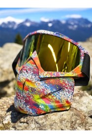 Resim SARİSSA BİSİKLET Tex 710 Jet Maske Bisiklet Motosiklet Kayak Çok Amaçlı Maske Sarı Aynalı Gözlük Colorfull 