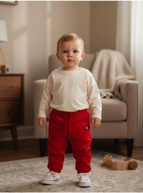 Resim Erkek Çocuk Pamuklu Bel Paça Lastikli Eşofman Altı-16390 Kırmızı 