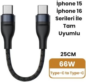 Resim Coofbe Super Şarj 5A 66W Type-C Şarj Kablosu Kısa Type-C Powerbank Şarj Kablosu Örgü Kopmaz Kablo 