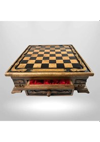 Resim Mc02 Metalicraft Premium Metal Satranç Takımı - Doğal Ahşap Çekmeceli Ceviz Tahta - El Yapımı 