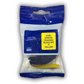 Resim nanoprint Dymo Letratag 91202 (59423) 12mmx4m Sarı Etiket Siyah Muadil Etiket (LAMİNASYON ŞERİT) 
