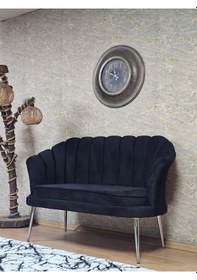 Resim Zafir İkili İstiridye Krom Kaplama Sivriltme Ayak Çay Seti Koltuk İkili Berjer , İkili Berjer Koltuk Siyah 