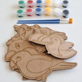 Resim Boya, Eğlen, Keşfet - Çocuklar İçin Eğitici Kanat Hayvanları 6 Parça Ahşap Boyama Seti 