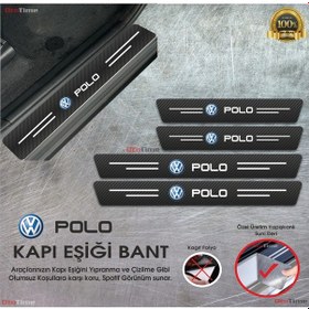 Resim Volkwagen Polo Logolu Karbon Kapı Eşiği Koruyucu Suni Deri 4'lü 