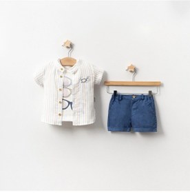 Resim Yazlık Gözlük Baskılı Gömlekli Bebe Erkek 3'lü Takım Lacivert 