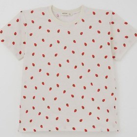 Resim Breeze Kız Çocuk Şortlu Pijama Takımı Çilek Desenli 4-8 Yaş, Krem 