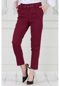 Resim Sevitli Beli Kemerli Pileli Kalem Pantolon-bordo-3679-bordo Bordo 