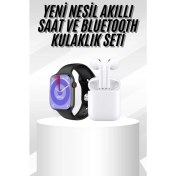 Resim Yeni Nesil Akıllı Saat ve Kulaklık Seti Gümüş Kasa Zarif Tasarım Çok Fonksiyonlu 