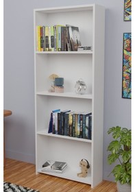 Resim 5 Raflı Kitaplık Seti Arkalıklı Geniş Raf Kütüphane 170 Cm Beyaz 