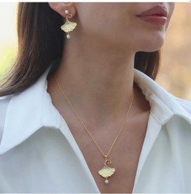 Resim İstiridye İncili Sarkıt Gold Gümüş Set Gümüş 