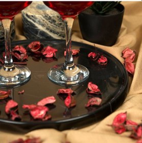 Resim Bariere Yuvarlak Mermer Tepsi Siyah 