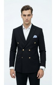 Resim Plus Scorpion Erkek Kruvaze Blazer Ceket Slim Fit Premium Dokulu Şık Klasik Ceket 