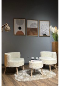 Resim Elegant Comfort Çay Seti Ve Peluş Ikili Berjer & Puf Takımı - 3'lü Set 