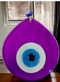 Resim Mavi Nazar Boncuklu Şeffaf Mor Renk Nazar Boncuklu Damla Desen El Yapımı Duvar Süsü 