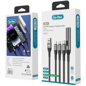 Resim Go Des GD-UC321 4in1 Lightning - Type-C - Micro USB Ultra Hızlı Şarj Kablosu + Çakmak - Gri 