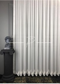 Resim Tül Perde Taç Marka Tt Zemin Etek Suzene Işleme 3 Desen Ekru 