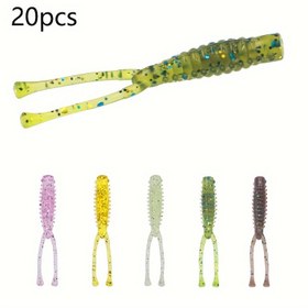 Resim 20'li Paket Çift Kuyruklu Yumuşak Balıkçılık Yemleri - Gerçekçi Balık Tasarımlı, 4.2cm/1.65in & 0.4g, Tatlı ve Tuzlu Su Balıkçılığı için Çok Renkli Karışık, Benekli Desenli Yemler 