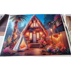 Resim Venspor Çiçeklerle Süslenmiş Ev ve Bahçe Temalı Büyüleyici Dekoratif Arkaplan 200 x 150 cm Fon Duvar Örtüsü 