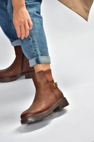Resim Fox Shoes V674420409 Taba Kalın Tabanlı İçi Tüylü Kadın Bot Taba-Suni Deri 