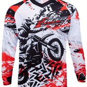Resim Erkekler için Keskin Kılıç Desenli Uzun Kollu Motokros Tişört - Esnek, Hızlı Kuruyan Polyester, Yazlık Dağ Bisikleti İçin Nefes Alabilir, Kırmızı Detaylı Siyah 