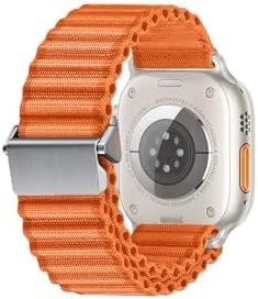 Resim Gpack Apple Watch SE 44mm ile Uyumlu Kordon, Metal Tokalı, Hasır Örgülü Naylon Kumaş, Turuncu 