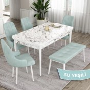 Resim Canisa Concept Eta Serisi, 80X132 Açılabilir Mdf Mutfak Masa Takımı, Beyaz Mermer Desen Masa 4 Sandalye ve 1 Bench 
