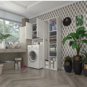 Resim Kenzlife Çamaşır Makinesi Dolabı Sinemsüpürgemdf Byz 180 126 30 % 100 Mdf Full Mdf Banyo Kapaklı Arkalıklı Raflı Çok Renkli 