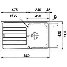 Resim Franke Spark SKX 611 Tek Gözlü Sol Damlalıklı Çelik Evye Inox 