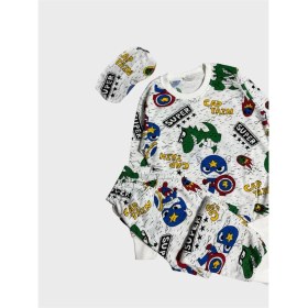 Resim Aliş Kids Erkek Çocuk Pamuklu Beyaz Süper Kaptan Desenli Uzun Kollu Göz Bantlı Mevsimlik Pijama Takımı 