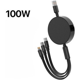 Resim 100w Geri Çekilebilir Makaralı Çoklu Şarj Kablosu Dönüştürücülü Lightning Micro Type-c Şarj Kablo 