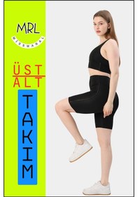 Resim Missmaral Kadın Siyah Takım Alt-üst Kısa Şort-tayt Ve Pedli Sporcu Büstiyer 2li Set Haki Renk Biyeli Elt3043 Siyah Haki 