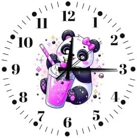 Resim M&H Quality(499) Kız Çocuk Odası İçin Pembe Panda Tasarımlı Sessiz Duvar Saati Pembe 40 x 40 