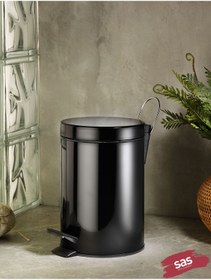 Resim Sas Haus Banyo Tuvalet Mutfak Pedallı Metal Çöp Kovası 3 Litre Siyah 