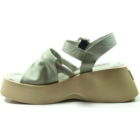Resim Özgençshoes 311 Hakiki Deri Yeşil Kalın Taban Kadın Sandalet Mint Yeşili 