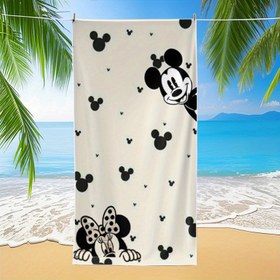 Resim Disney Mickey ve Minnie Mouse Hızlı Kuruyan Plaj Havlusu | Yumuşak Mikrofiber, Beyaz Siyah Mickey & Minnie Baskılı, Tatil, Yüzme ve Plaj Günleri İçin Mükemmel 