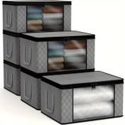 Resim 6 adet Açık Görünümli Gri Non-Woven Depolama Kutusu - Yatak Örtüleri, Yorganlar, Giysiler için Dayanıklı, Katlanabilir Düzenleyici Çantalar | Güçlendirilmiş Tutacaklar, Su Geçirmez Kumaş, Ev Düzenleme Gereksinimleri, Yorgan Depolama | Katlanabilir Depolama Kutuları | Dayanıklı Kumaş, Yatak Altı Depolama 